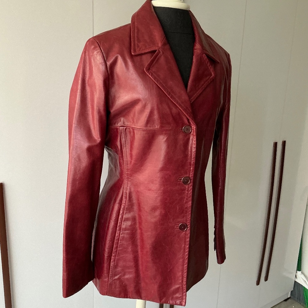 ANDREW MARC Vintage Y2K Oxblood Red Leather Blazer Jacket: L - Picture 2 of 8